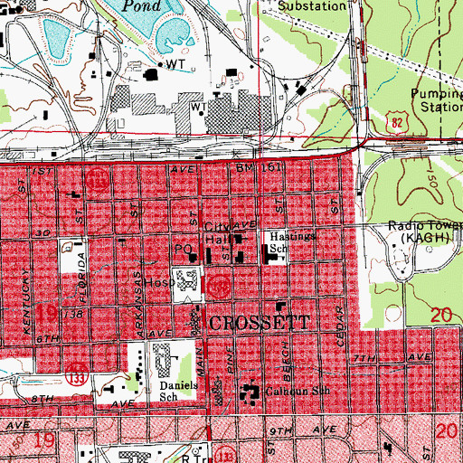 Topographic Map of Crossett Church of Christ, AR