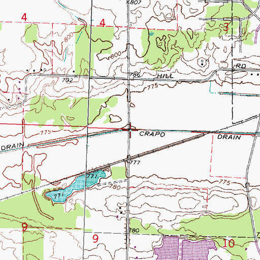 Topographic Map of Crapo Drain, MI
