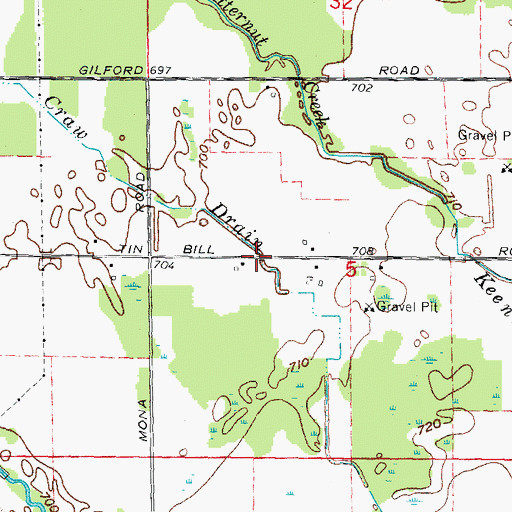 Topographic Map of Craw Drain, MI