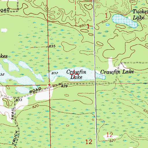 Topographic Map of Crawfin Lake, MI
