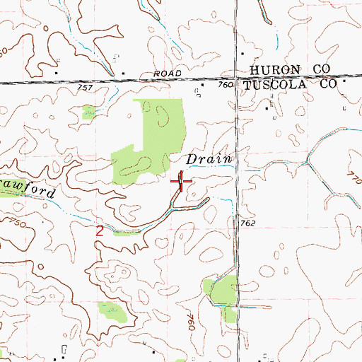 Topographic Map of Crawford Drain, MI