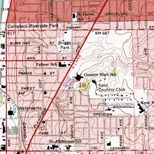 Topographic Map of Creston High School, MI