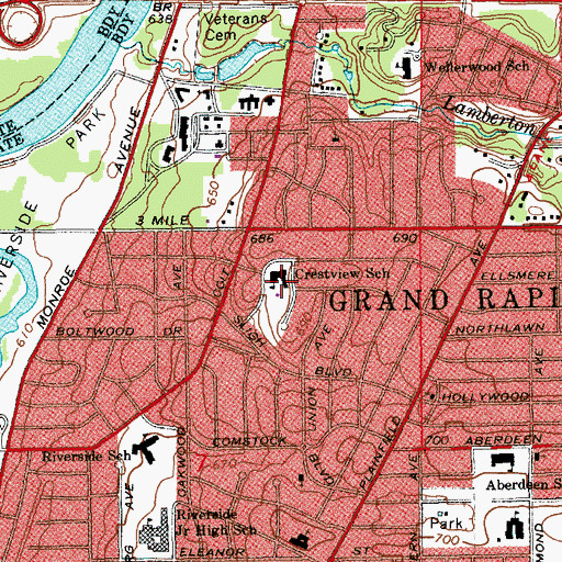 Topographic Map of Crestview School, MI