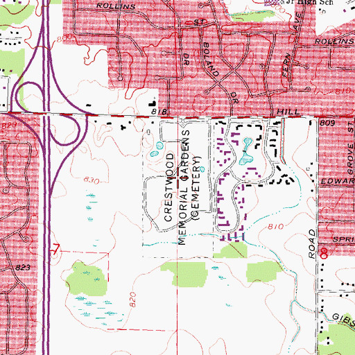 Topographic Map of Crestwood Memorial Gardens, MI