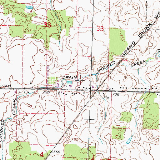 Topographic Map of Crooked Creek Drain, MI