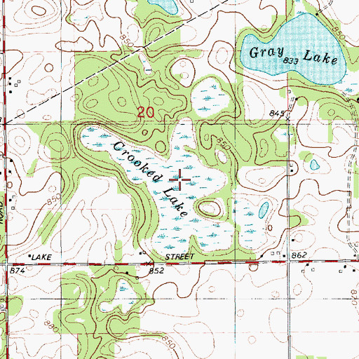 Topographic Map of Crooked Lake, MI