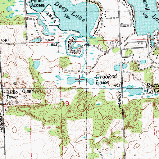 Topographic Map of Crooked Lake, MI