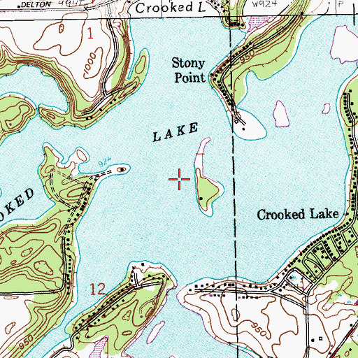 Topographic Map of Crooked Lake, MI