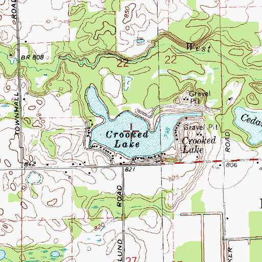 Topographic Map of Crooked Lake, MI