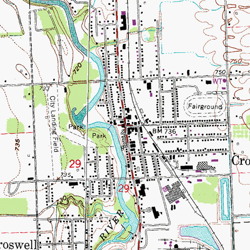 Topographic Map of Croswell, MI