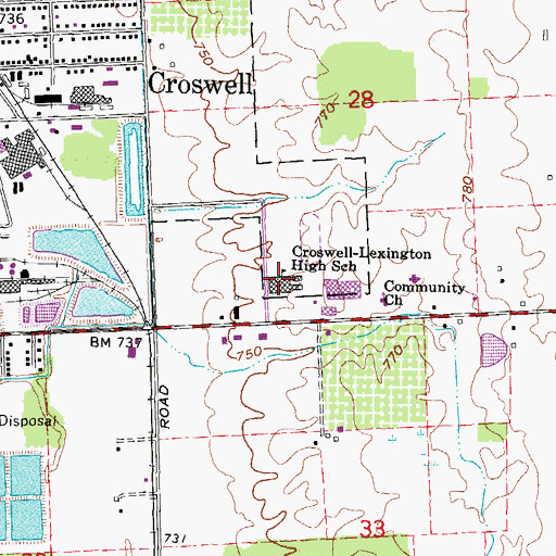 Topographic Map of Croswell-Lexington High School, MI