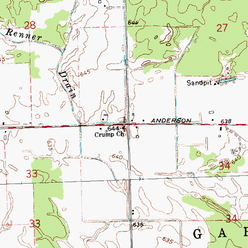 Topographic Map of Crump Church, MI