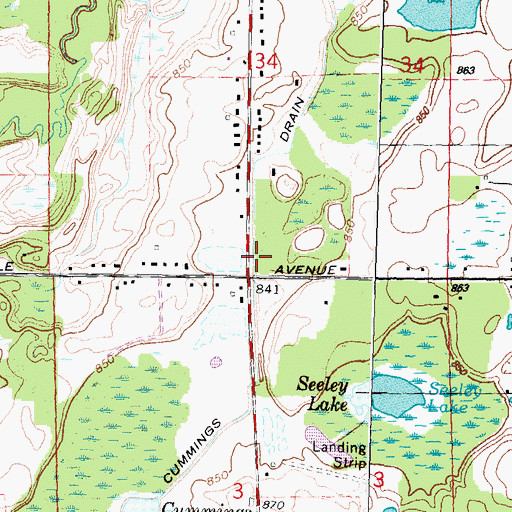 Topographic Map of Cummings Drain, MI