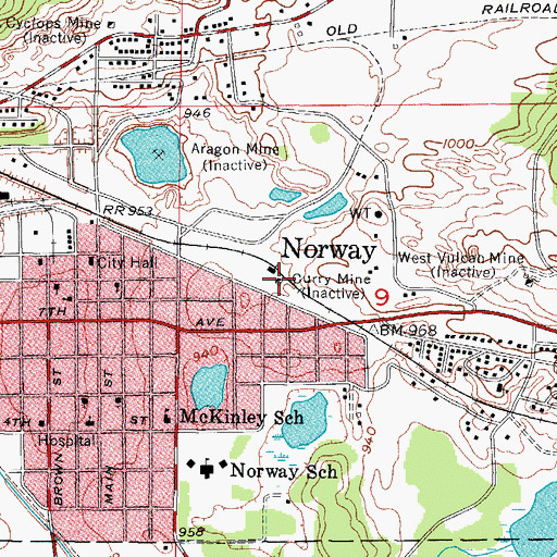 Topographic Map of Curry Mine, MI