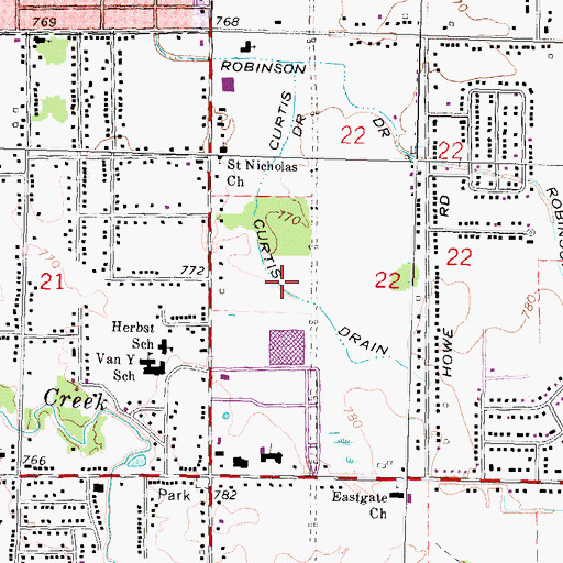 Topographic Map of Curtis Drain, MI