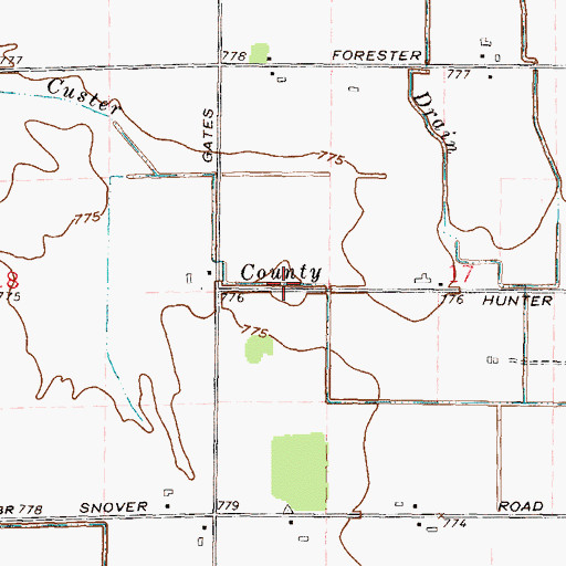 Topographic Map of Custer County Drain, MI