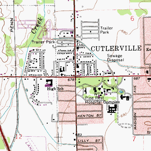 Topographic Map of Cutlerville, MI