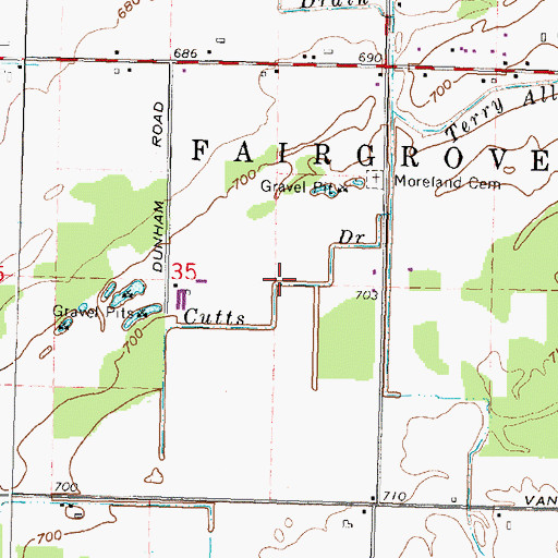 Topographic Map of Cutts Drain, MI