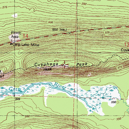 Topographic Map of Cuyahoga Peak, MI