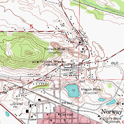 Topographic Map of Cyclops Mine, MI