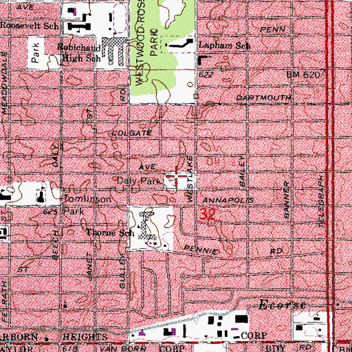 Topographic Map of Daly Park, MI