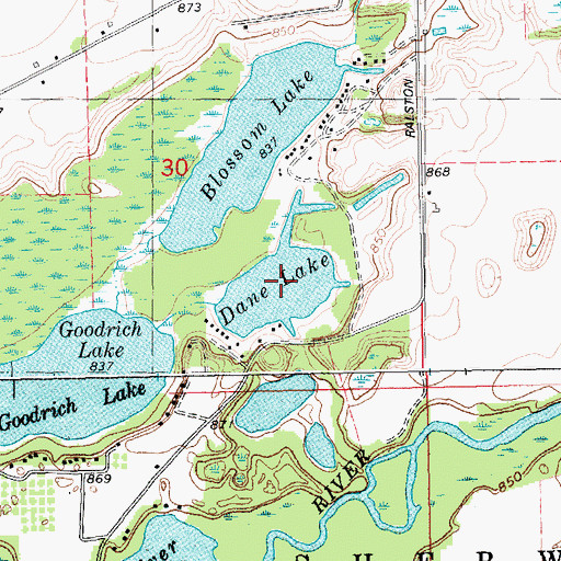 Topographic Map of Dane Lake, MI
