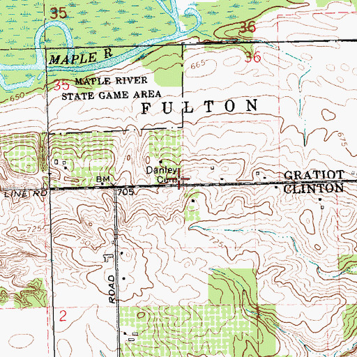 Topographic Map of Danley Cemetery, MI