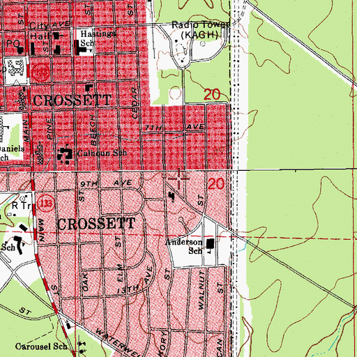 Topographic Map of Holy Cross Catholic Church, AR