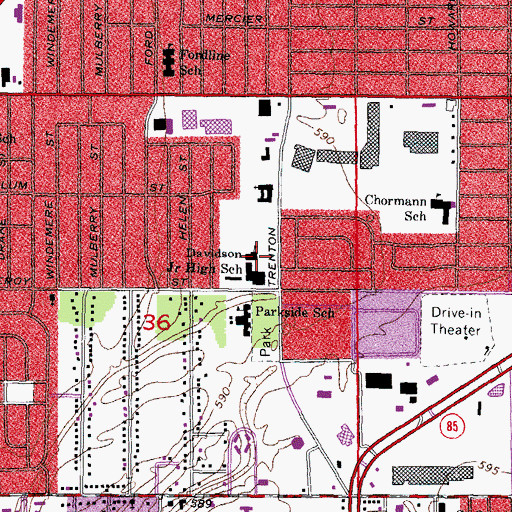 Topographic Map of Davidson Junior High School, MI