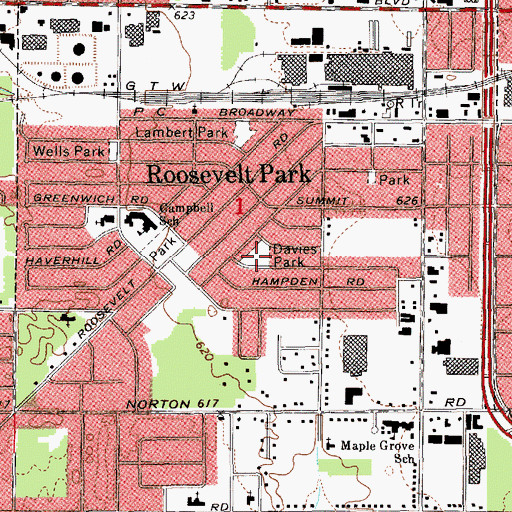 Topographic Map of Davies Park, MI
