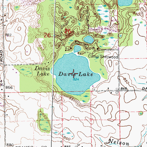 Topographic Map of Davis Lake, MI