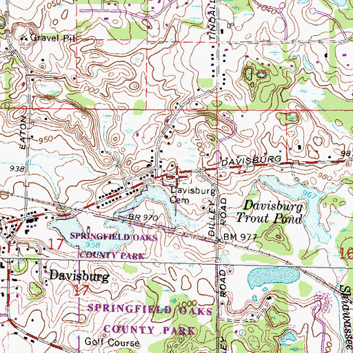 Topographic Map of Davisburg Cemetery, MI