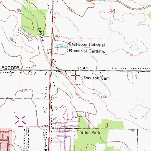 Topographic Map of Davison Cemetery, MI