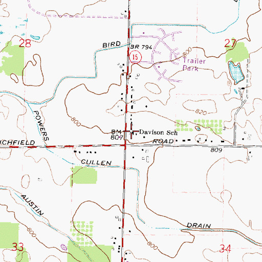 Topographic Map of Davison School, MI