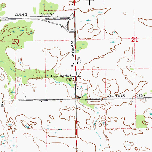 Topographic Map of Day Bethel Church, MI