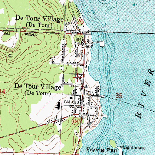 Topographic Map of De Tour Village, MI