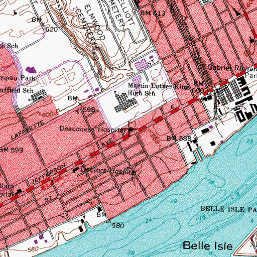 Topographic Map of Deaconess Hospital, MI