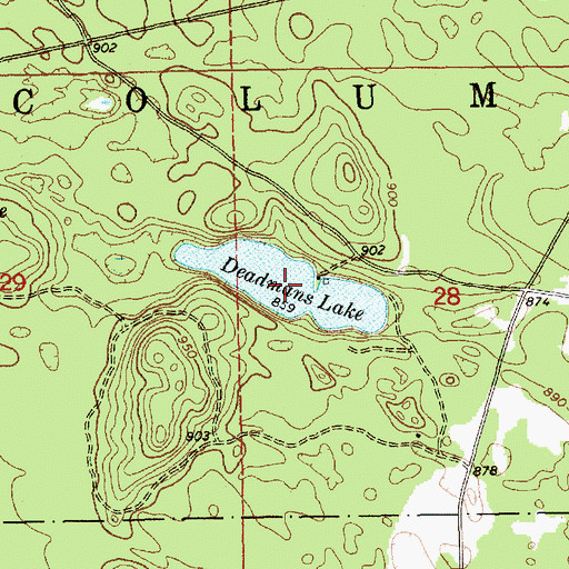 Topographic Map of Deadmans Lake, MI