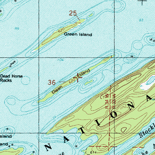 Topographic Map of Dean Island, MI