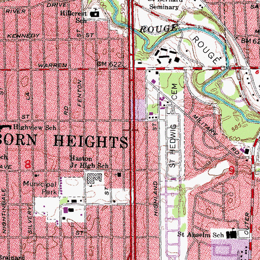 Topographic Map of Dearborn Heights, MI