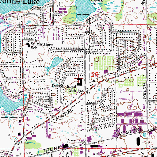 Topographic Map of Decker Road School, MI