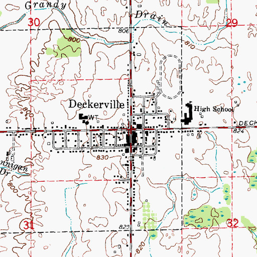 Topographic Map of Deckerville, MI