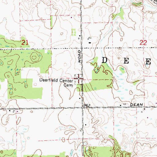 Topographic Map of Deerfield Center Cemetery, MI
