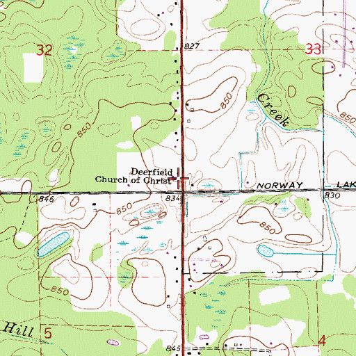 Topographic Map of Deerfield Church of Christ, MI
