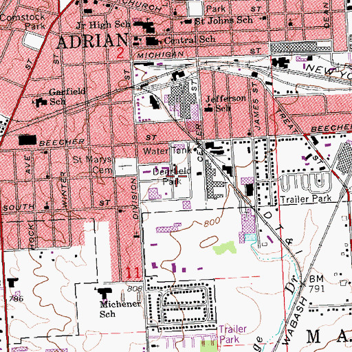Topographic Map of Deerfield Park, MI