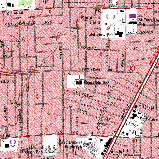 Topographic Map of Deerfield School, MI