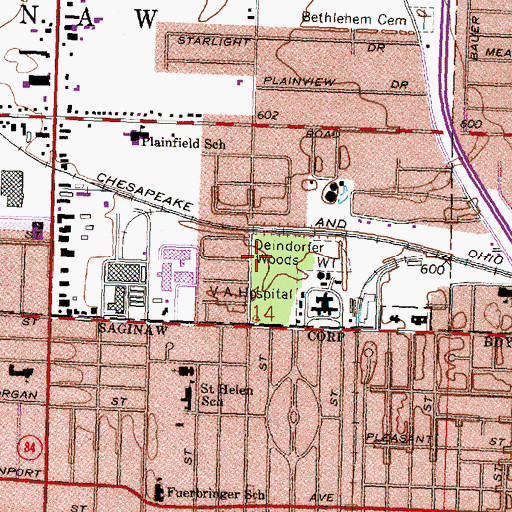 Topographic Map of Deindorfer Woods, MI