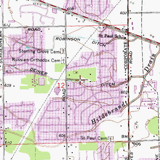 Topographic Map of Deiner Ditch, MI