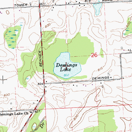 Topographic Map of Demings Lake, MI