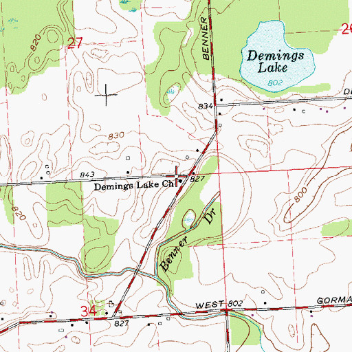Topographic Map of Demings Lake Church, MI
